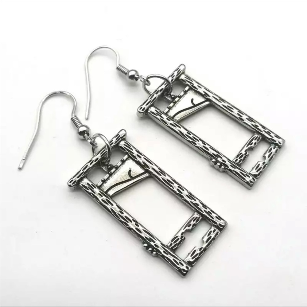 Guillotine Hanging Dangle Earrings - Silver